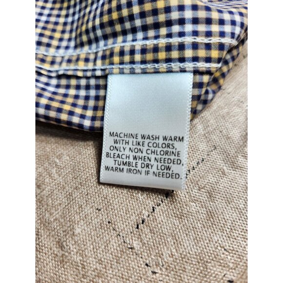 Mens Long Sleeve Button-Down Shirt Blue Yellow Check Roundtree & Yorke Size L - Picture 9 of 9